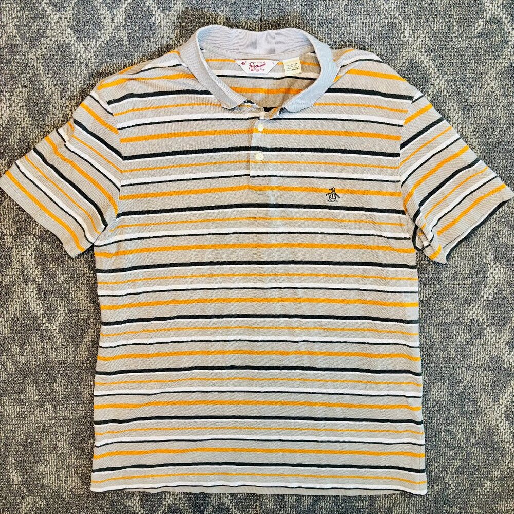 Original Penguin Polo Shirt Size XL | Gray Yellow White Stripes | Casual Classic